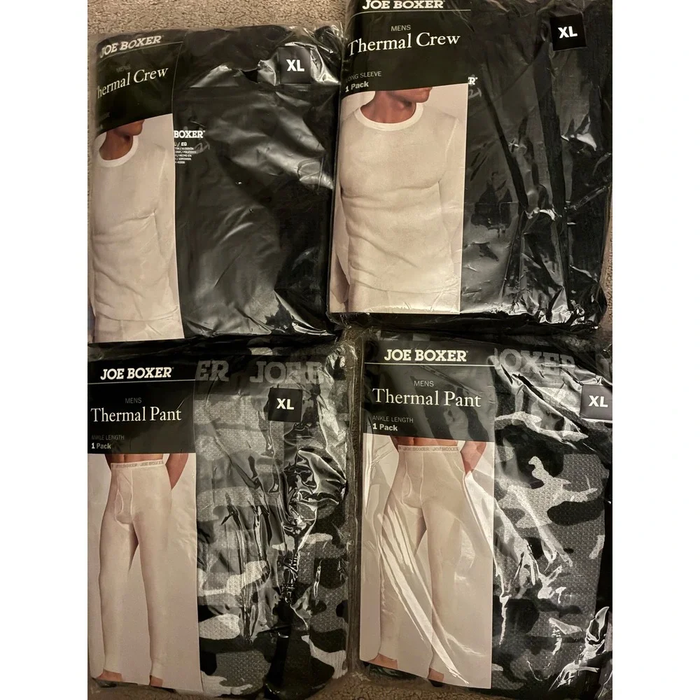 Joe Boxer Thermal Set Mens XL Black Camo Crew Top Pants 4pc Lot Waffle Knit